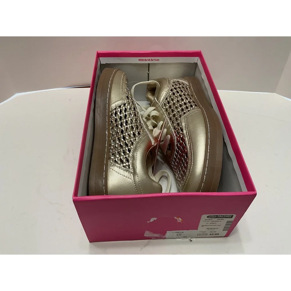 Rampage Gisela Gold Metallic Braided Lace Up Fashion Sneakers Womens Size 7 NEW